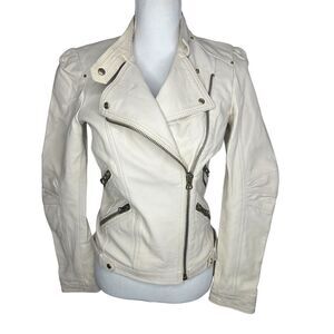 Zara Woman’s Size Small 100% Lamb Leather Cream Moto Jacket Sold Out!